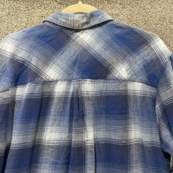 VTG Cabin Creek Flannel Button Up Shirt Women 1X Blue White Cotton Casual - Picture 9 of 11